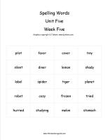 third grade wonders unit five week five spelling words cards