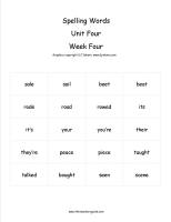 third grade wonders unit four week four spelling words cards