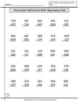 three digit subtraction worksheet