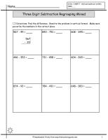 three digit subtraction worksheet