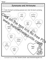 synonyms antonyms valentines day worksheet