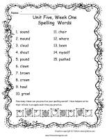 wonders unit five week one printout spelling words