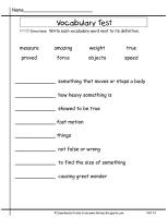 wonders second grade unit three week one vocabulary test